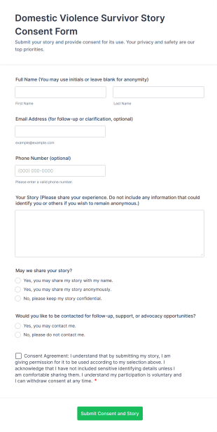 Domestic Violence Survivor Story Consent Form Template