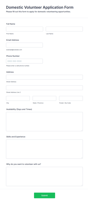 Domestic Volunteer Application Form Template