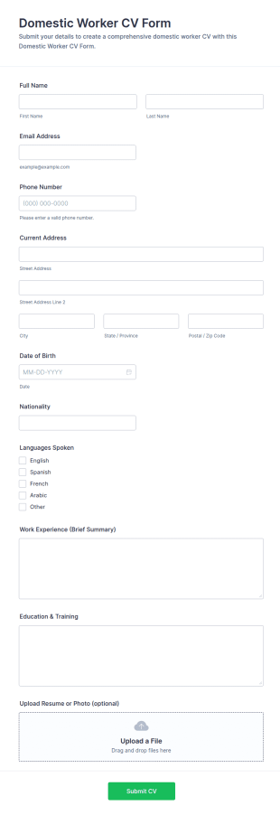 Domestic Worker CV Form Template
