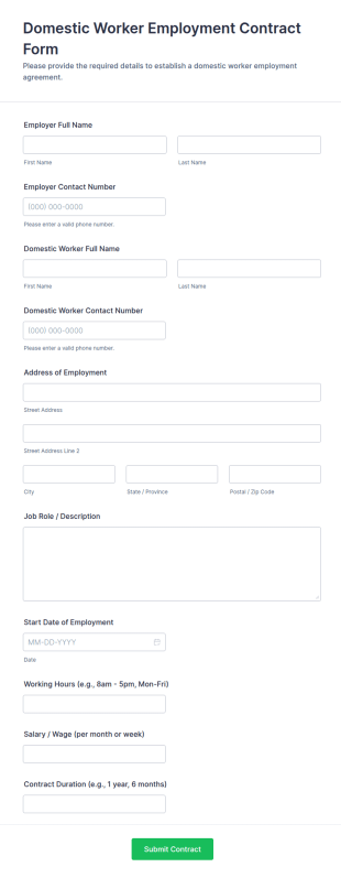 Domestic Worker Employment Contract Form Template