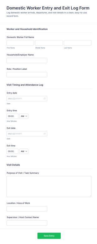 Domestic Worker Entry And Exit Log Form Template