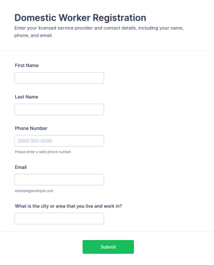 Domestic Worker Registration Form Template
