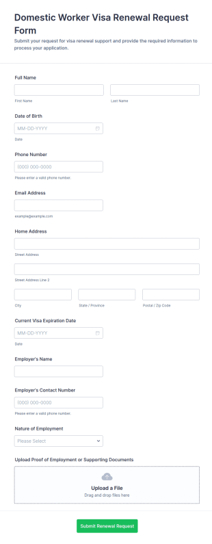 Domestic Worker Visa Renewal Request Form Template
