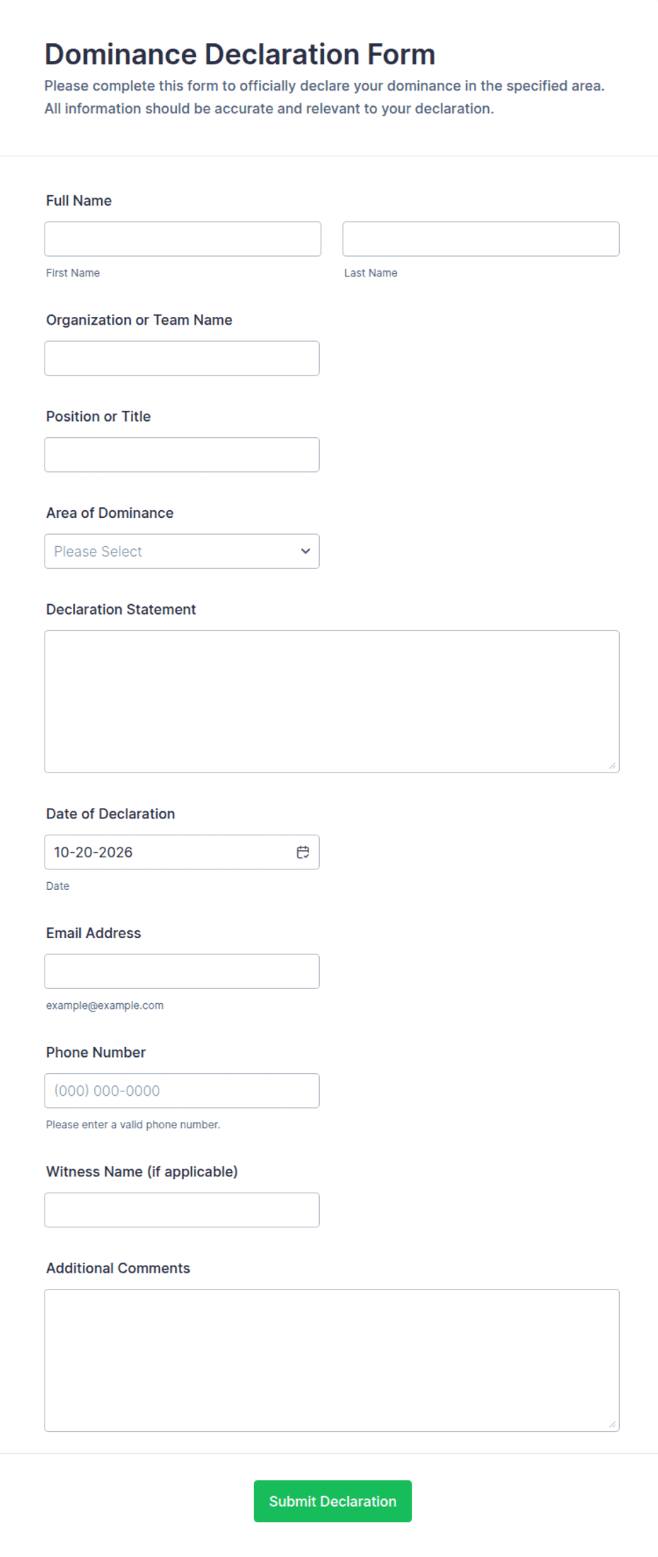 Dominance Declaration Form Template | Jotform