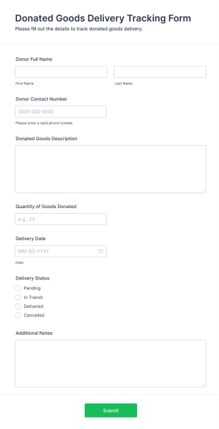 Donated Goods Delivery Tracking Form Template