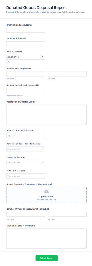 Donated Goods Disposal Report Form Template