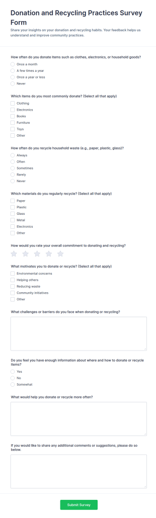 Donation And Recycling Practices Survey Form Template
