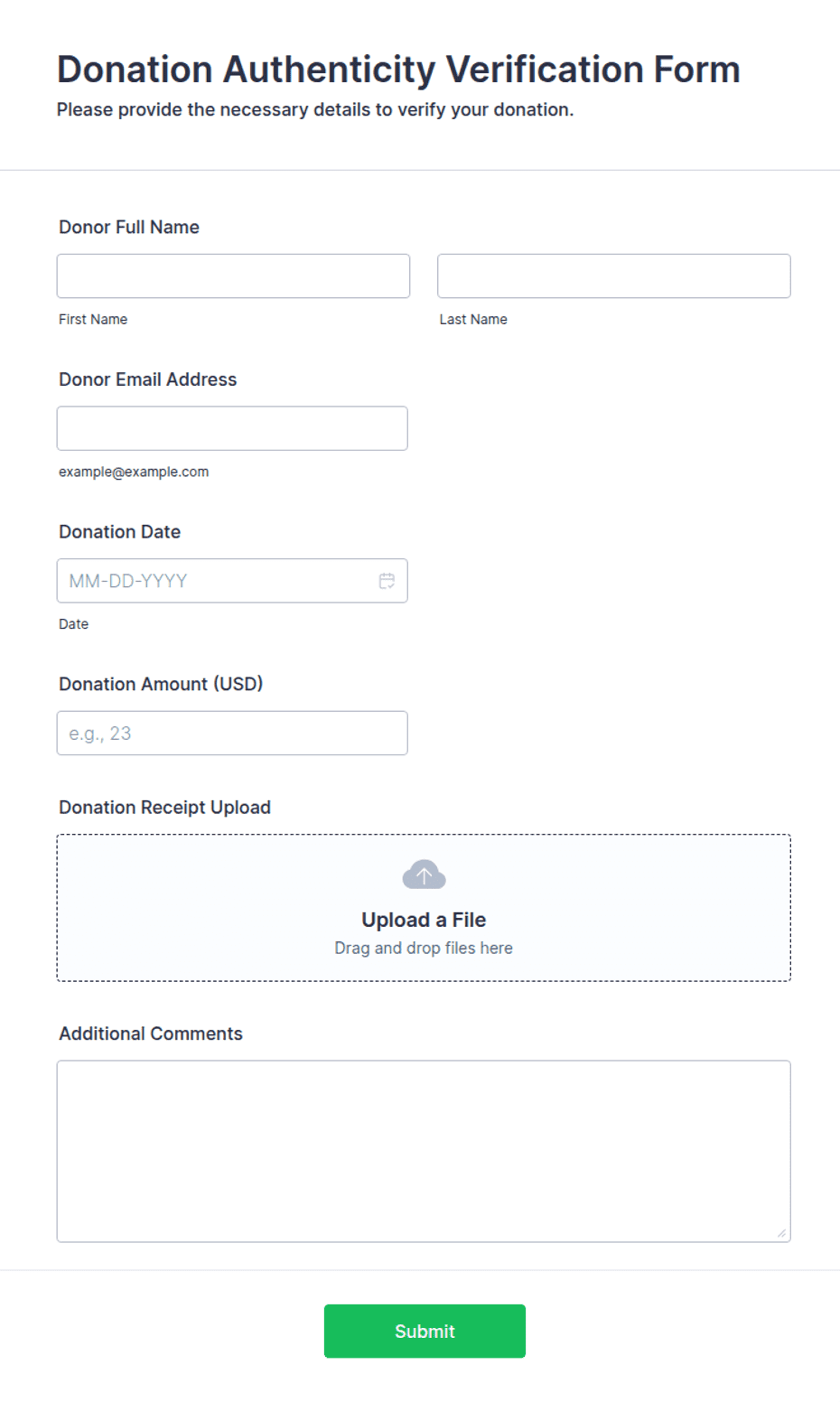 Donation Authenticity Verification Form Template | Jotform