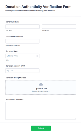 Donation Authenticity Verification Form Template