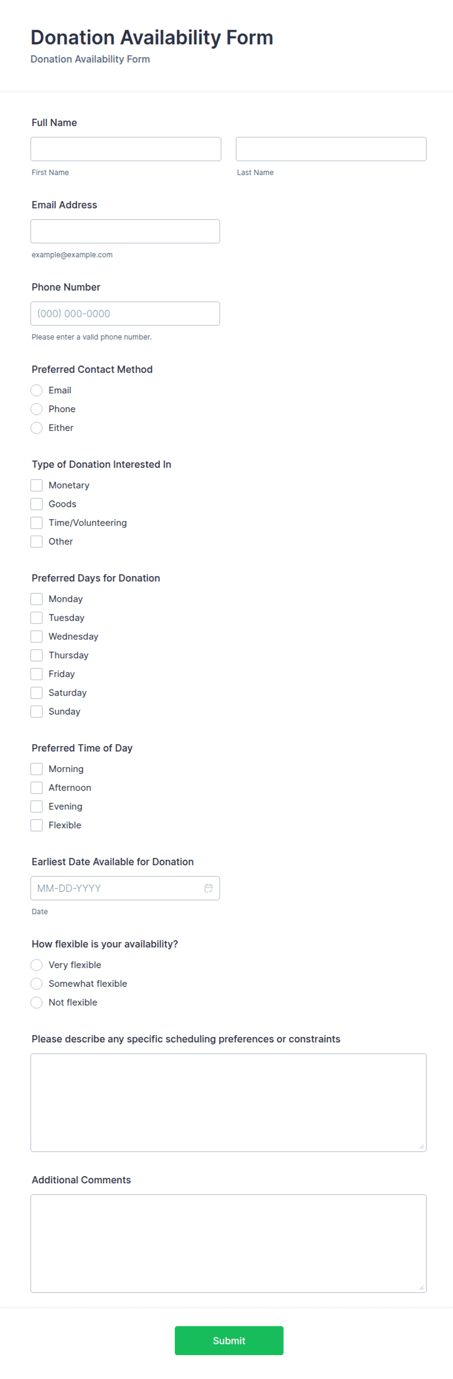 Donation Availability Form Template | Jotform