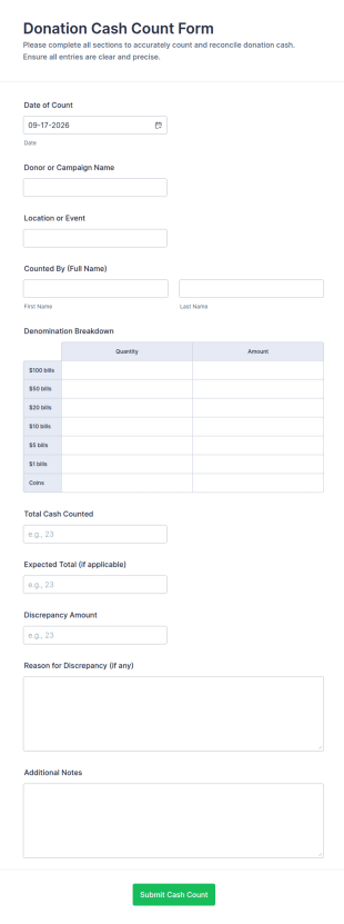 Donation Cash Count Form Template