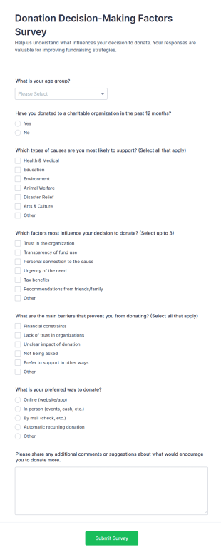 Donation Decision Making Factors Survey Form Template