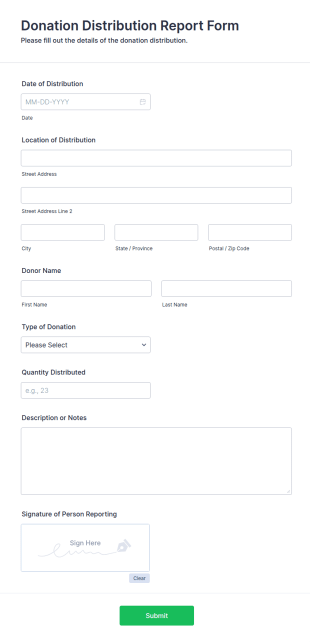 Donation Distribution Report Form Template