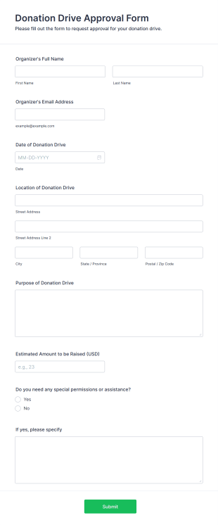 Donation Drive Approval Form Form Template