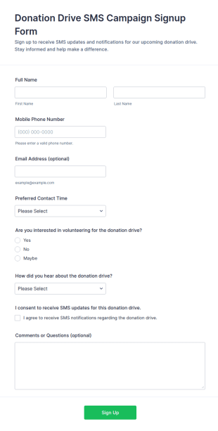 Donation Drive SMS Campaign Signup Form Template