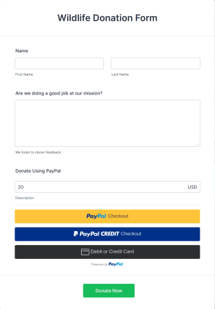 Donation Form PayPal Checkout Form Template