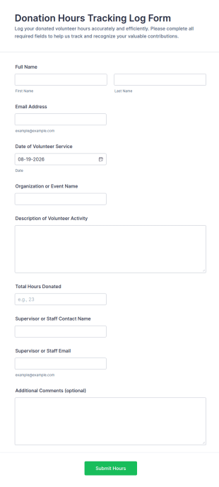 Donation Hours Tracking Log Form Template