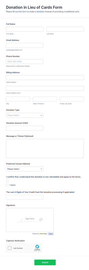 Donation In Lieu Of Cards Form Template