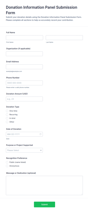 Donation Information Panel Submission Form Template