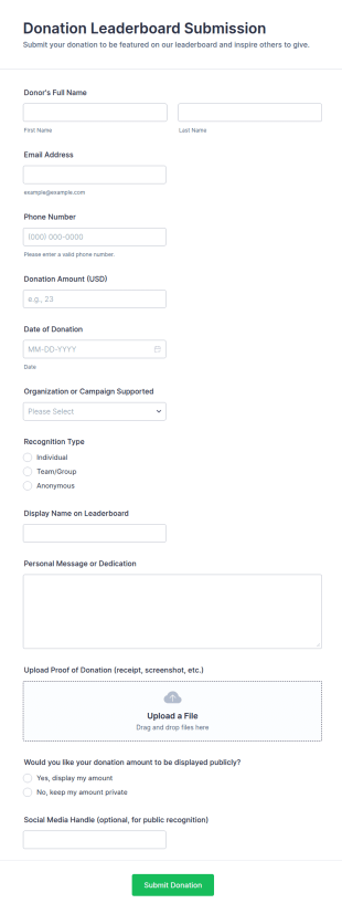 Donation Leaderboard Submission Form Template