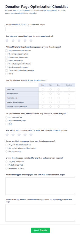 Donation Page Optimization Checklist Form Template