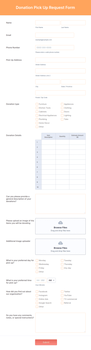 Donation Pick Up Request Form Template