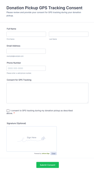 Donation Pickup GPS Tracking Consent Form Template