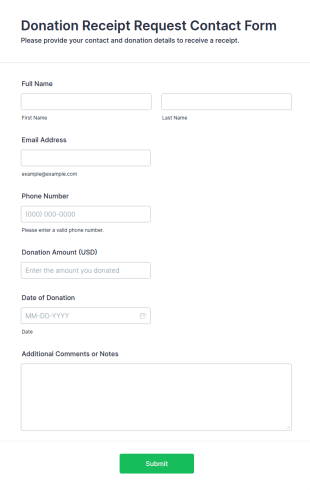 Donation Receipt Request Form Template