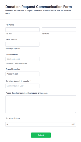 Donation Request Communication Form Template