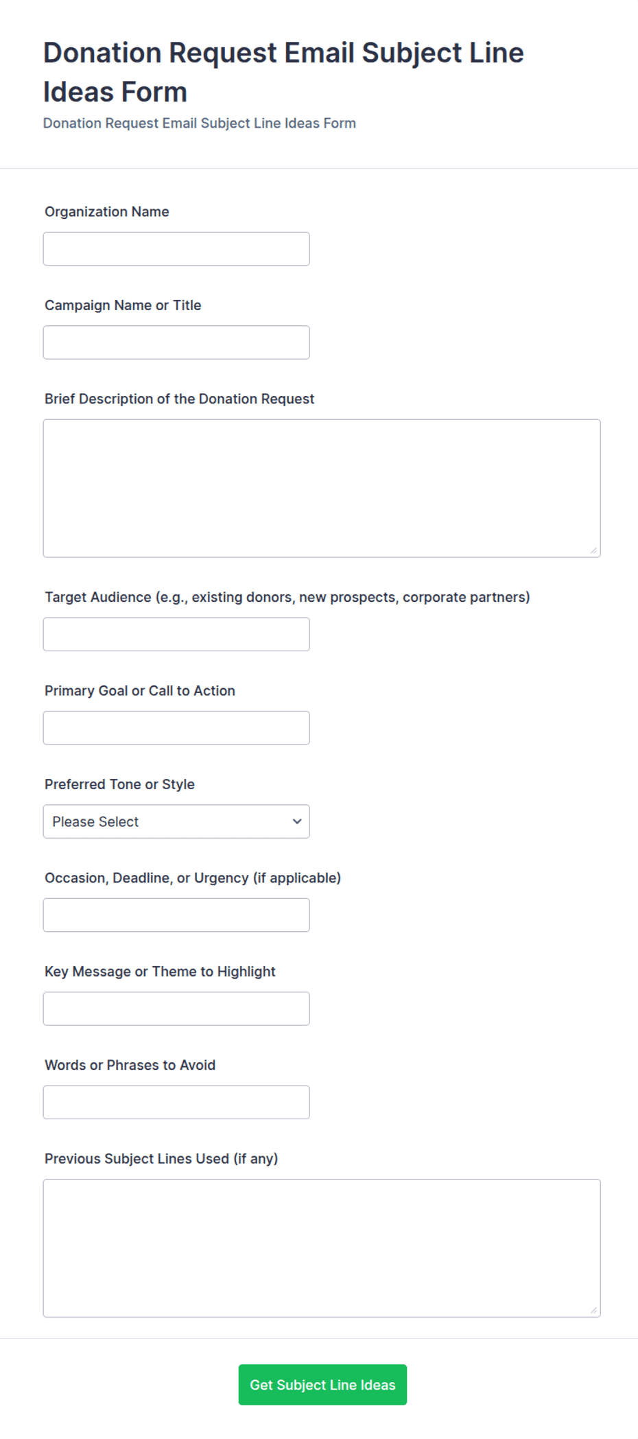 Donation Request Email Subject Line Ideas Form Template | Jotform