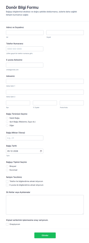Donör Bilgi Form Şablonu