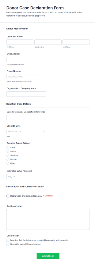 Donor Case Declaration Form Template