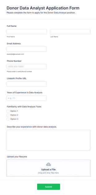 Donor Data Analyst Application Form Form Template