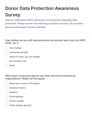Donor Data Protection Awareness Survey Form Template
