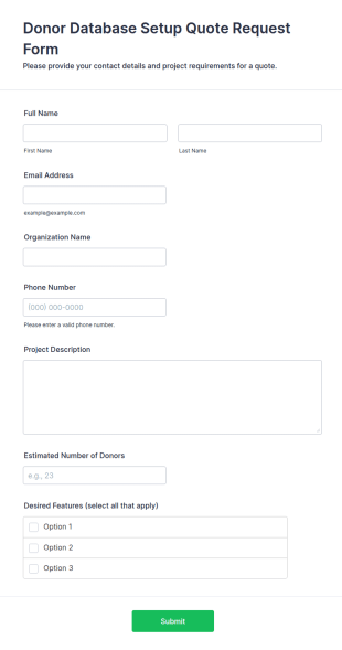 Donor Database Setup Quote Request Form Template