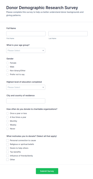 Donor Demographic Research Survey Form Template