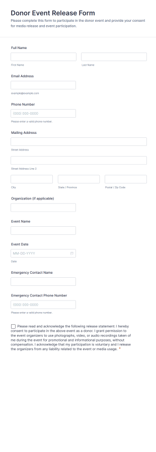 Donor Event Release Form Template