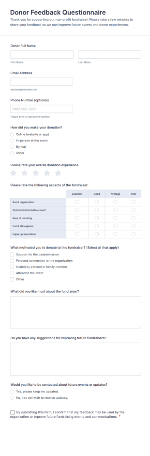 Donor Feedback Questionnaire Form Template