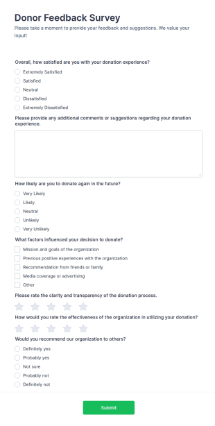 Donor Feedback Survey Form Template