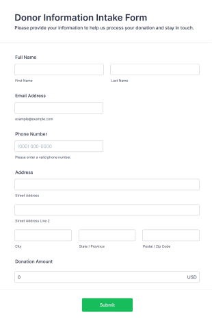 Donor Information Intake Form Form Template