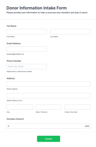 Donor Information Intake Form Template