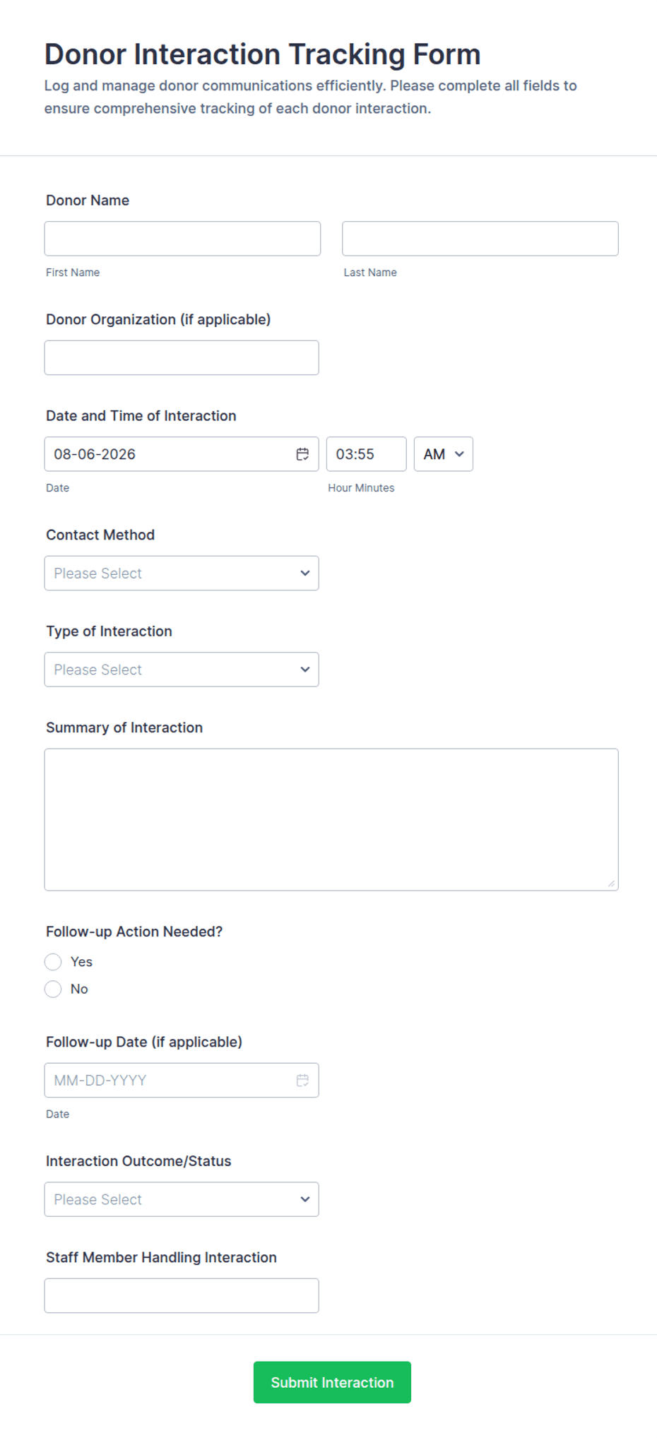 Donor Interaction Tracking Form Template | Jotform