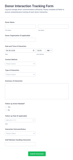 Donor Interaction Tracking Form Template