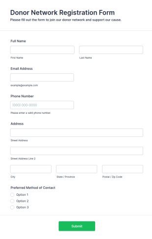Donor Network Registration Form Template