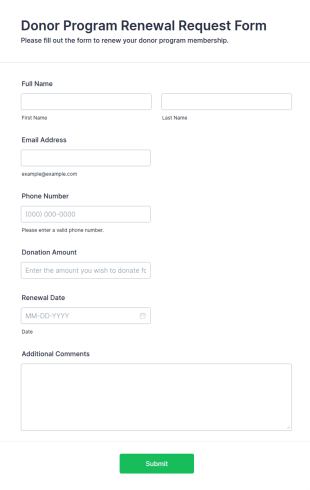 Donor Program Renewal Request Form Template
