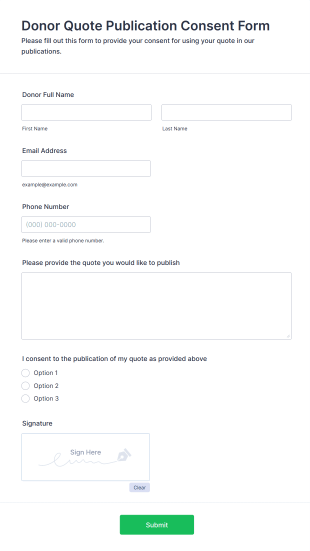 Donor Quote Publication Consent Form Template