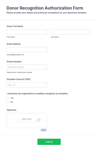 Donor Recognition Authorization Form Template