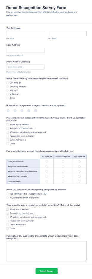 Donor Recognition Survey Form Template
