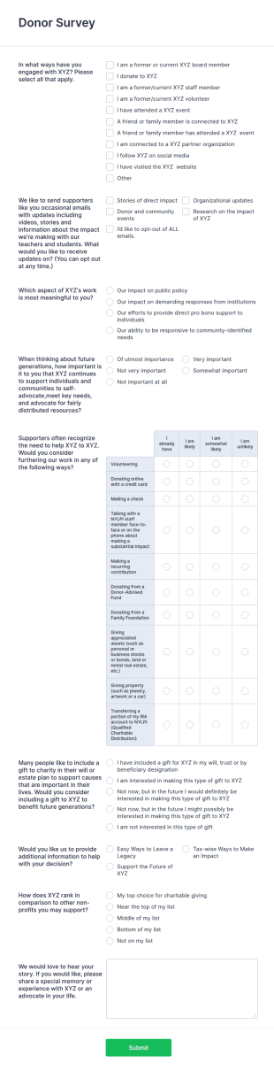 Donor Survey Form Template