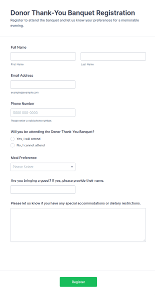 Donor Thank You Banquet Registration Form Template